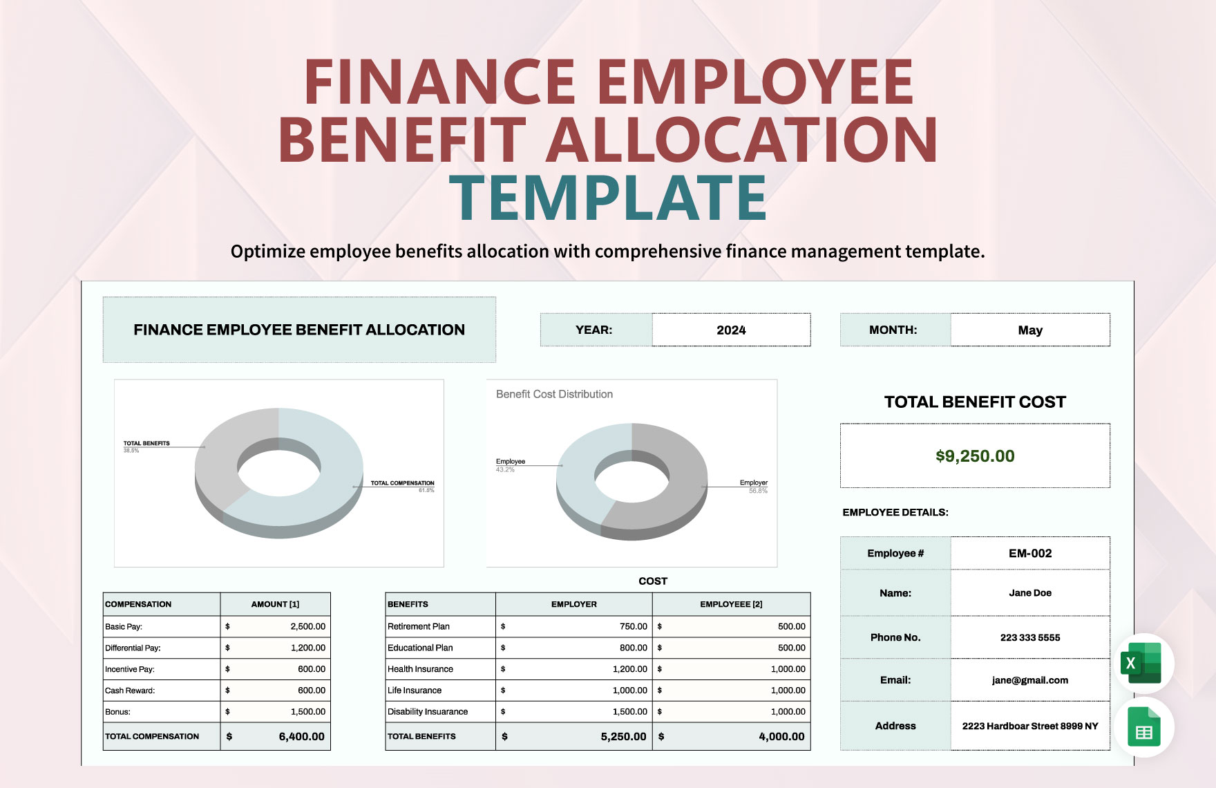 Finance Employee Benefit Allocation Template in Excel, Google Sheets - Download | Template.net