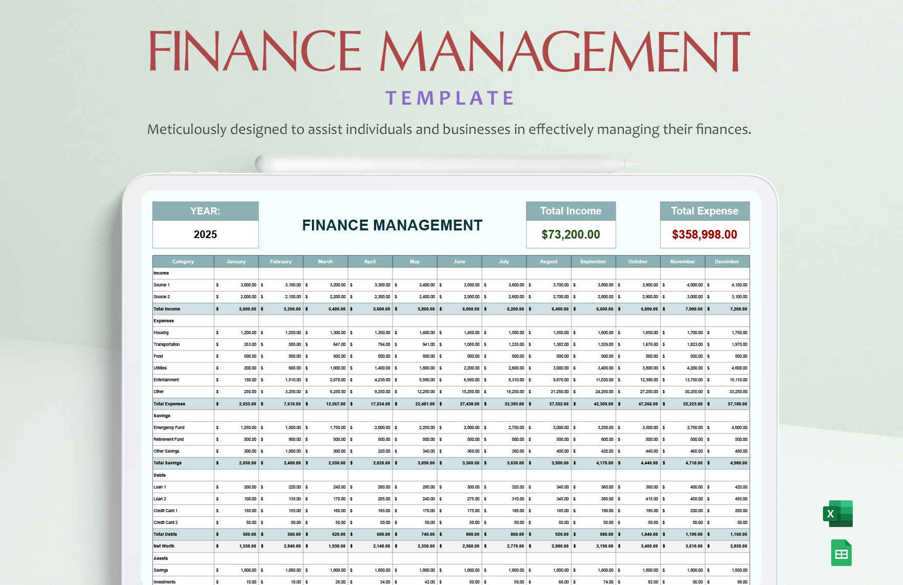 Finance Management Template in Excel, Google Sheets - Download | Template.net