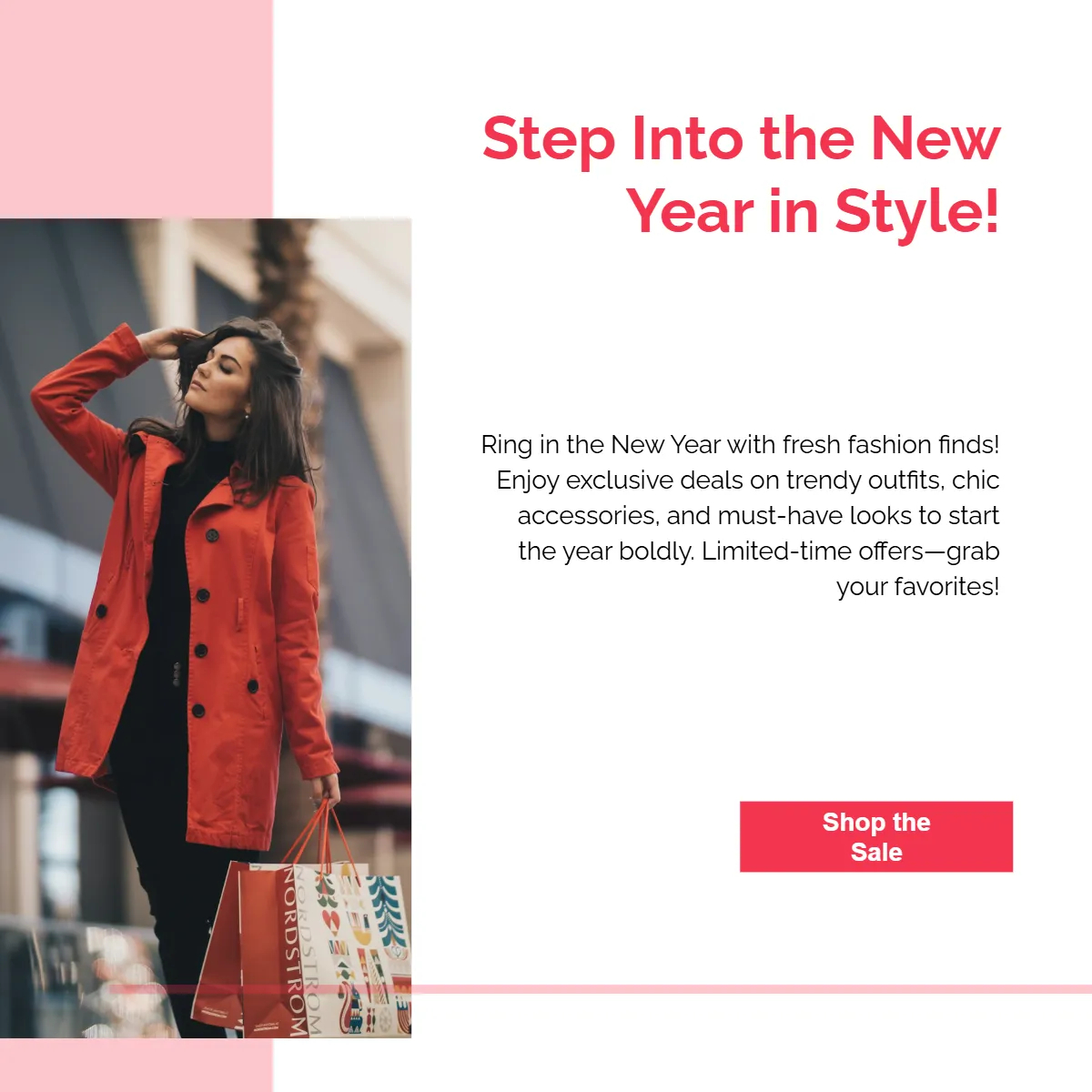 Free New Year Fashion Sale Promotion Facebook Post Template to Edit Online