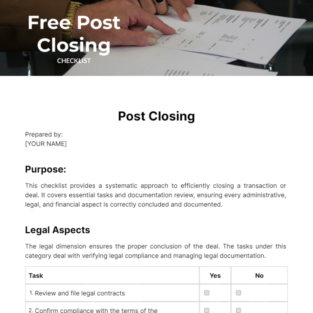 Free Post Closing Checklist Template to Edit Online Free Post Closing Checklist Template to Edit Online