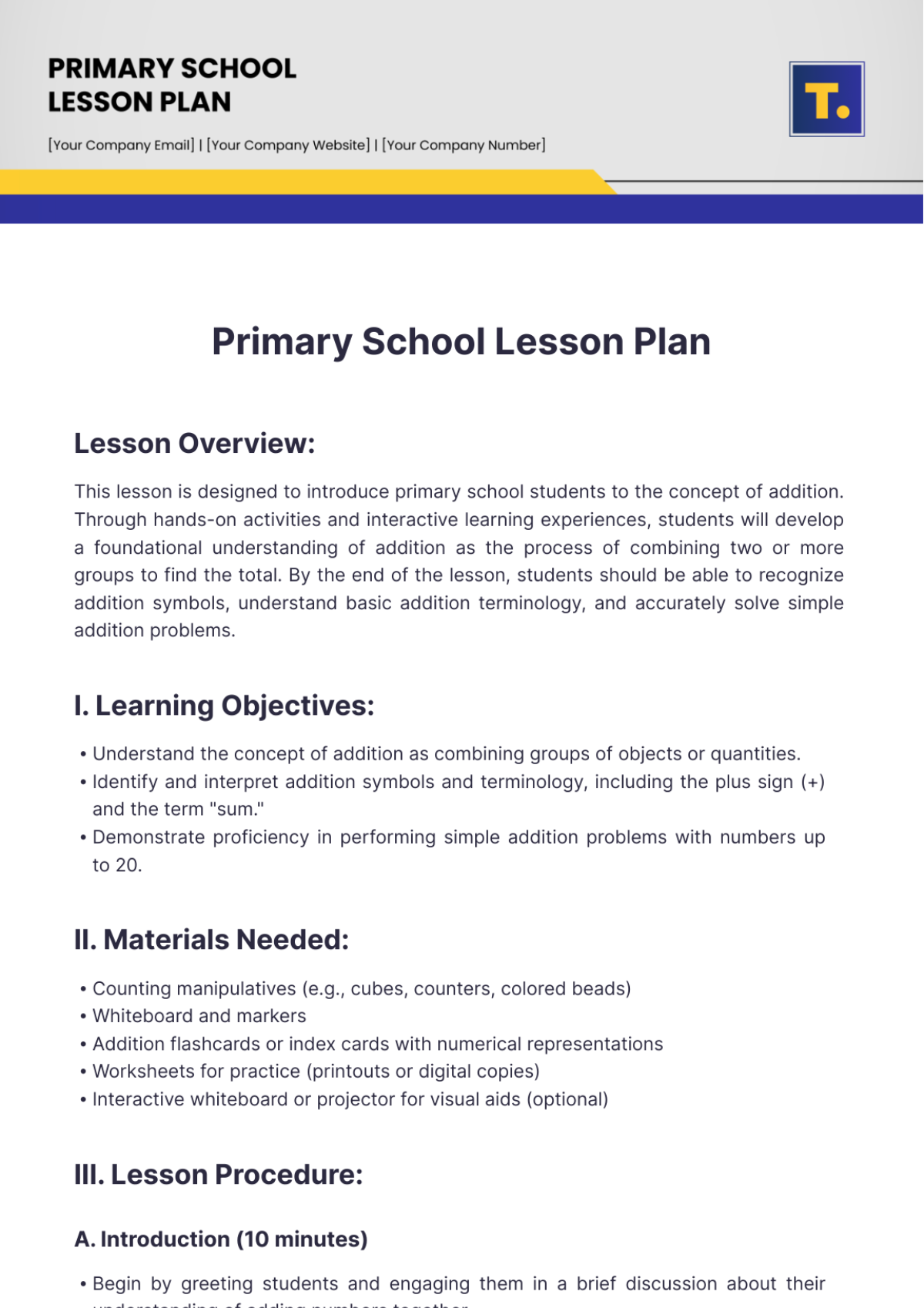 Primary School Lesson Plan Template
