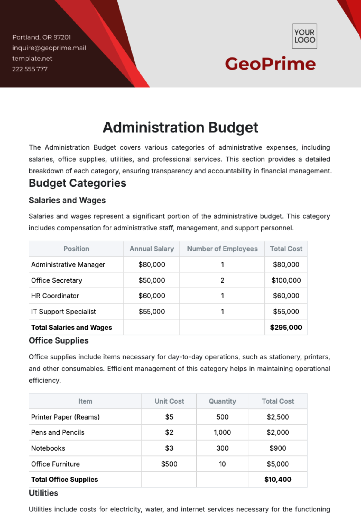 Free Administration Budget Template to Edit Online Free Administration Budget Template to Edit Online