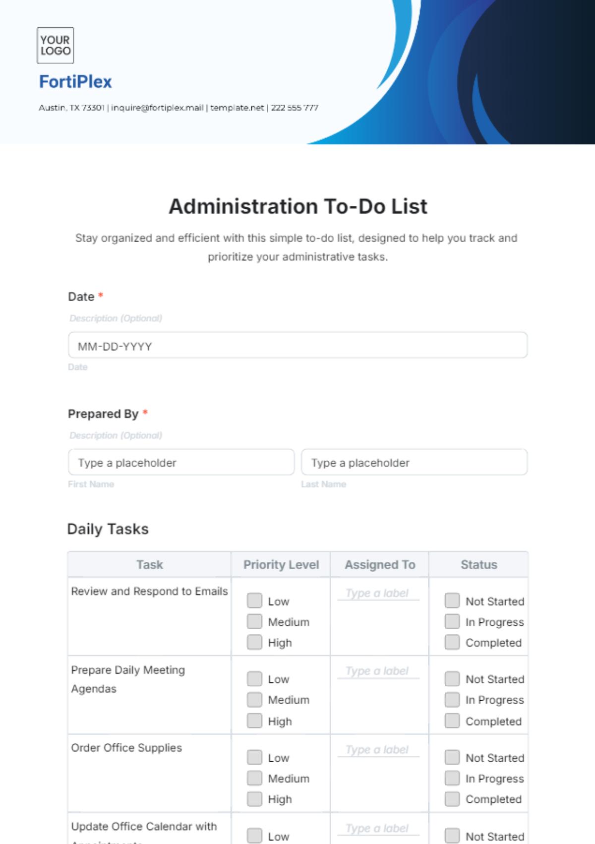 Free Administration To-Do List Form Template to Edit Online Free Administration To-Do List Form Template to Edit Online