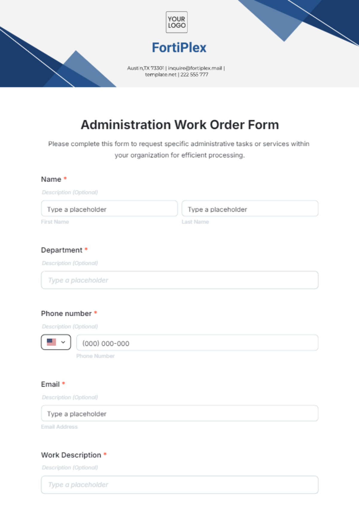 Free Administration Work Order Form Template to Edit Online Free Administration Work Order Form Template to Edit Online