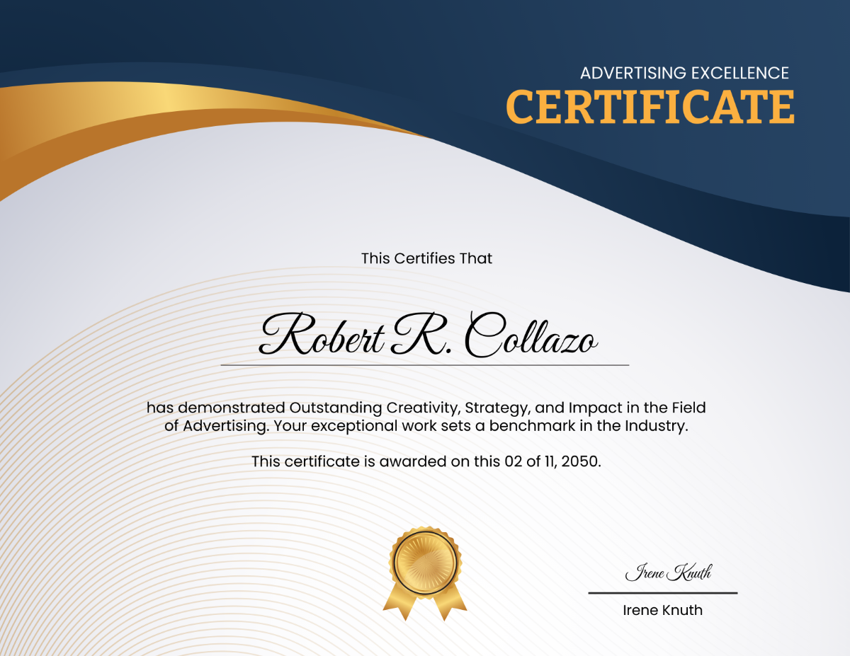 Free Advertising Excellence Certificate Template to Edit Online