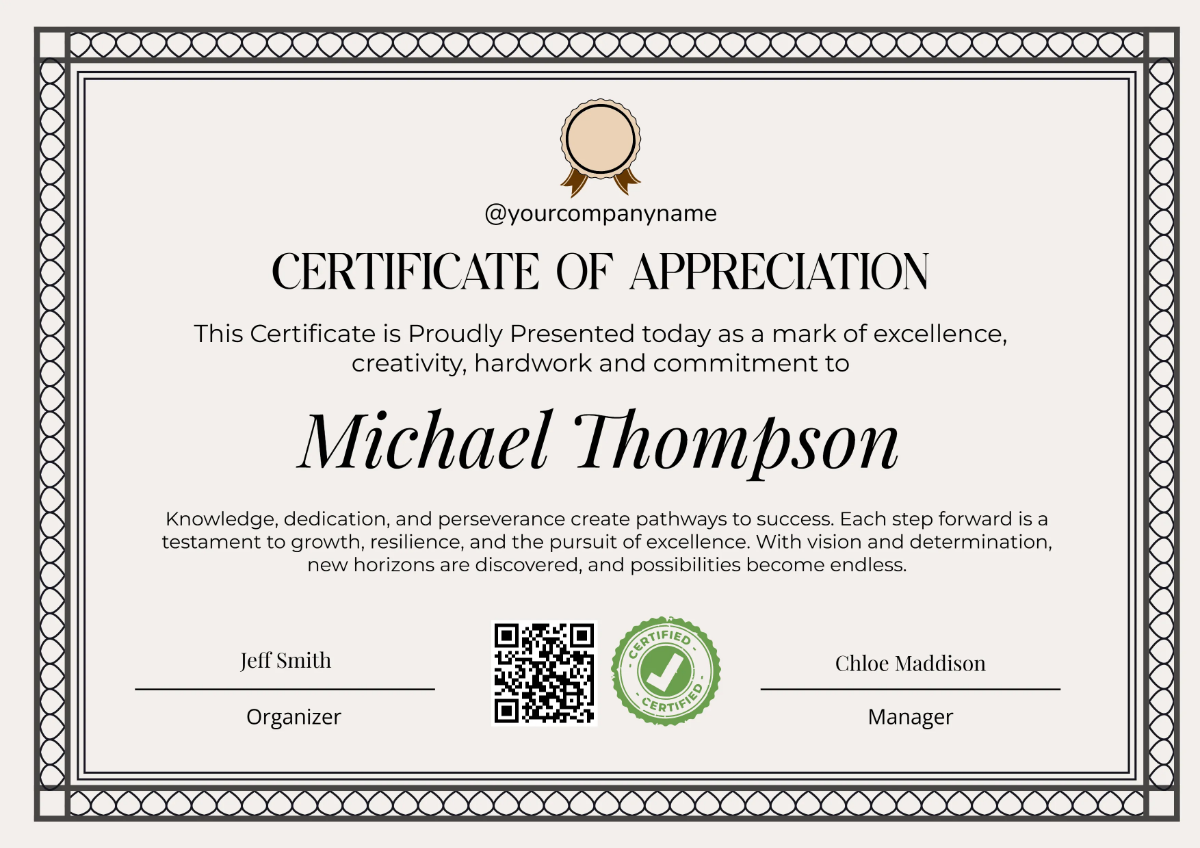 Appreciation Certificate for Employee Template