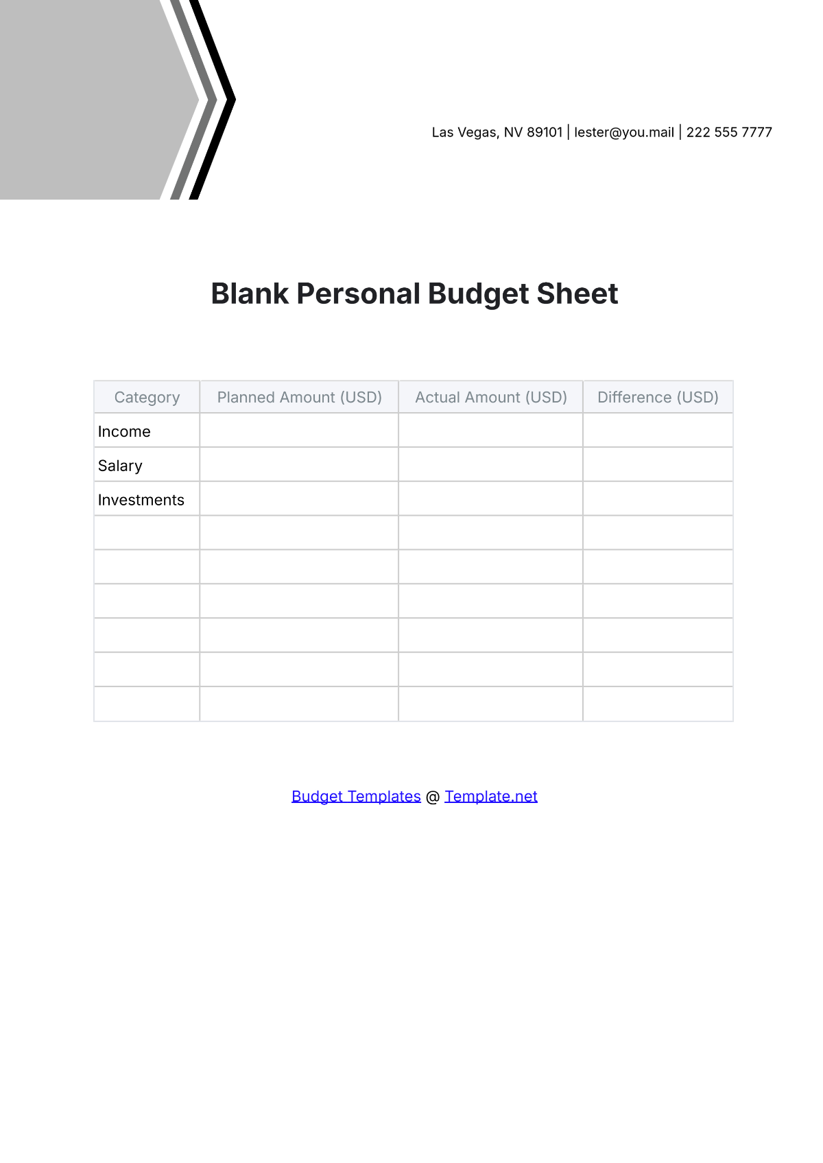 Free Blank Personal Budget Sheet Template to Edit Online