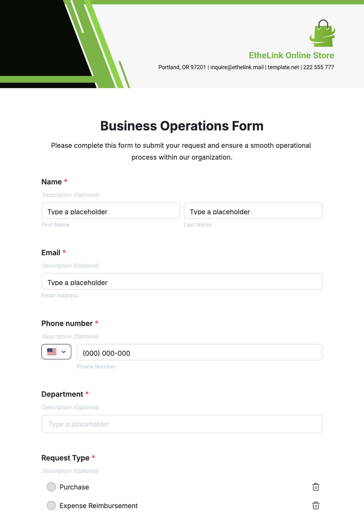 Free Business Operations Form Template to Edit Online