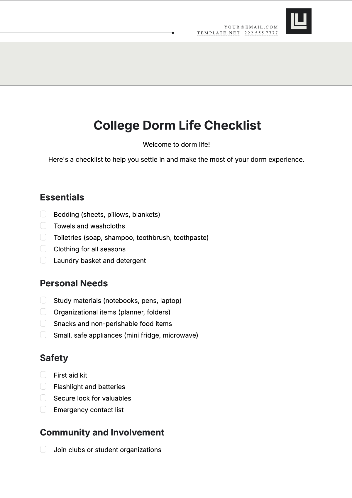Free College Dorm Life Checklist Template to Edit Online Free College Dorm Life Checklist Template to Edit Online