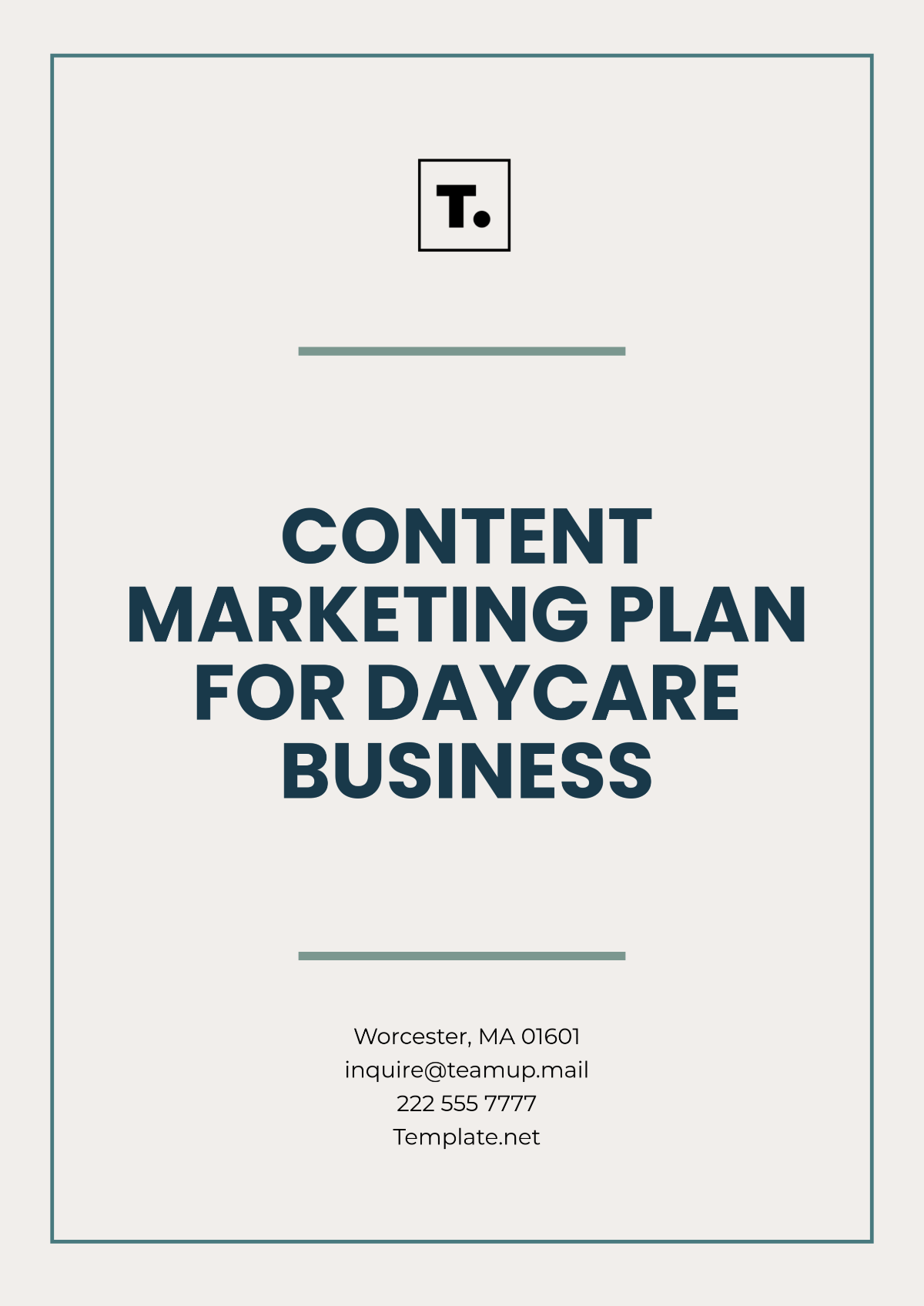Content Marketing Plan For Daycare Business Template