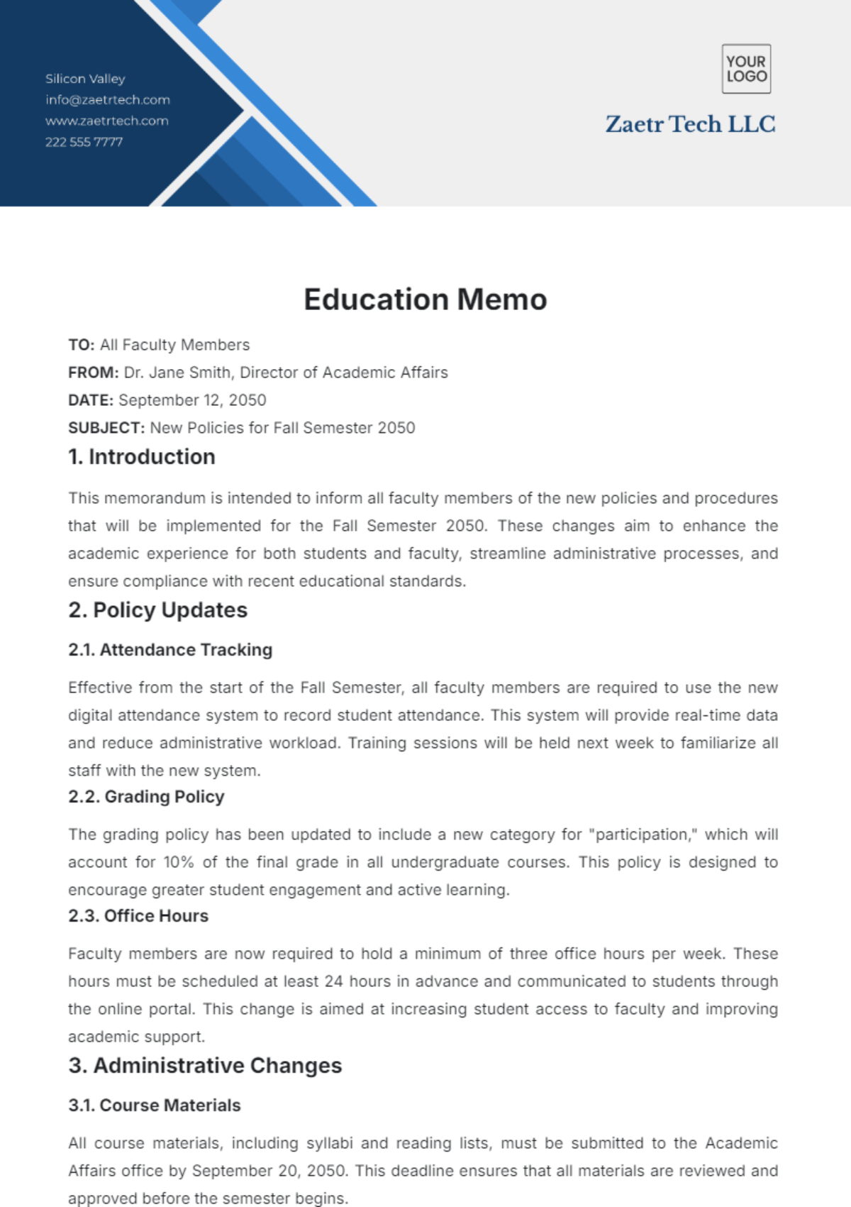 Free Education Memo Template to Edit Online