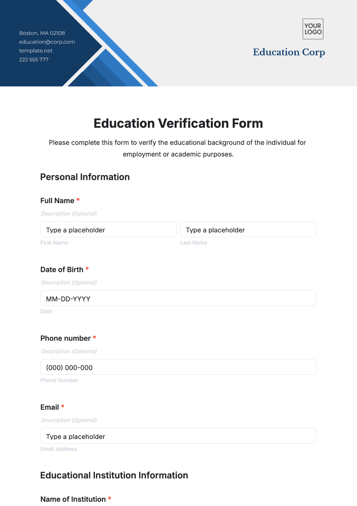 Free Education Verification Form Template to Edit Online