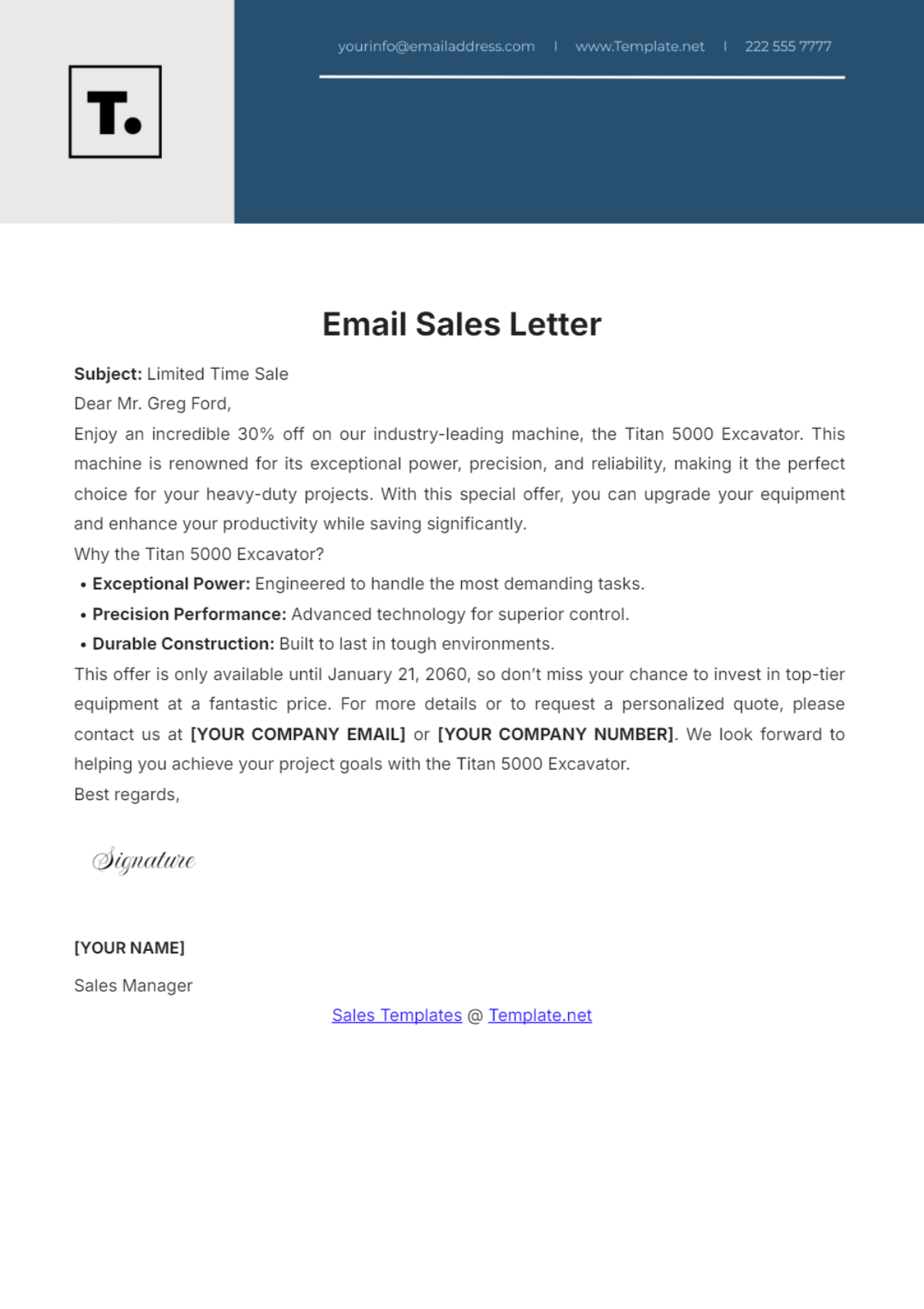 Free Email Sales Letter Template to Edit Online