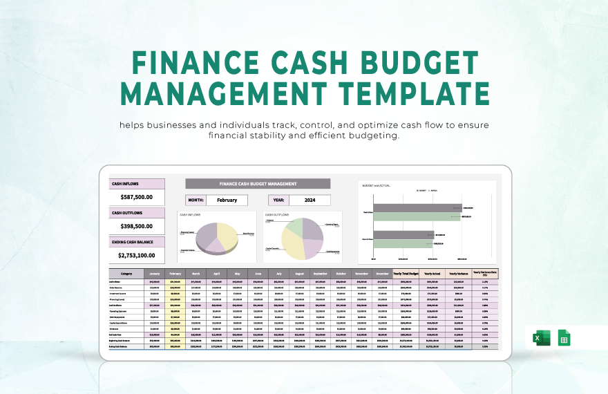 Finance Cash Budget Management Template in Excel, Google Sheets to Download