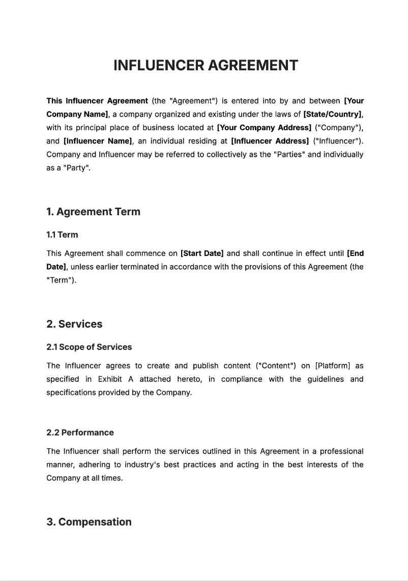 Free AI Influencer Agreement Generator, Maker Online Tool Free AI Influencer Agreement Generator, Maker Online Tool