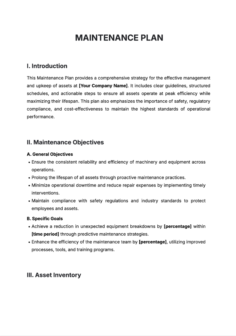 Free AI Maintenance Plan Generator, Maker Online Tool Free AI Maintenance Plan Generator, Maker Online Tool