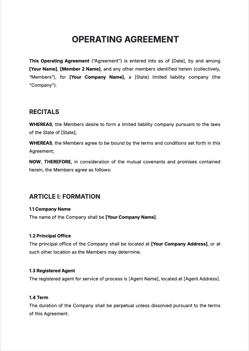 Free AI Operating Agreement Generator, Free Operating Agreement Maker Tool Free AI Operating Agreement Generator, Free Operating Agreement Maker Tool