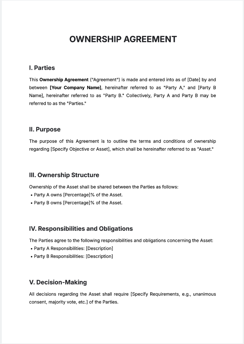 Free AI Ownership Agreement Generator, Ownership Agreement Maker Tool Free AI Ownership Agreement Generator, Ownership Agreement Maker Tool