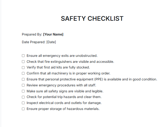 Free AI Safety Checklist Generator, Maker Online Tool Free AI Safety Checklist Generator, Maker Online Tool