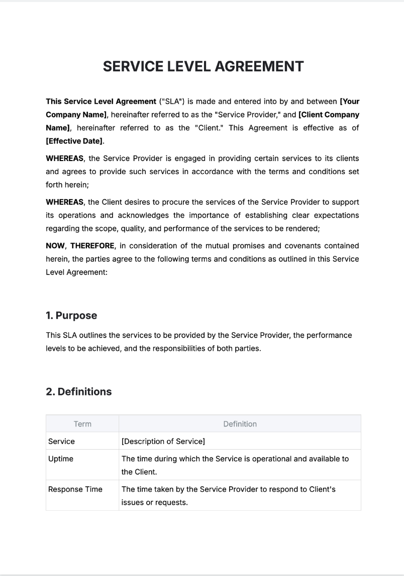 Free AI Service Level Agreement Generator, Maker Online Tool Free AI Service Level Agreement Generator, Maker Online Tool