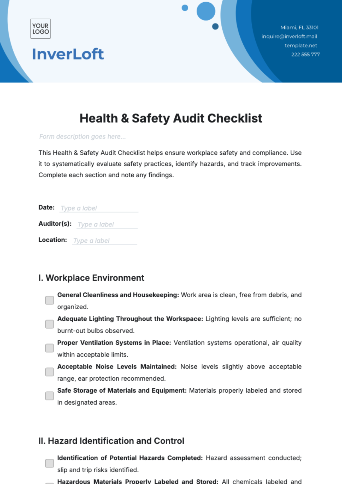 Free Health & Safety Audit Checklist Template to Edit Online Free Health & Safety Audit Checklist Template to Edit Online