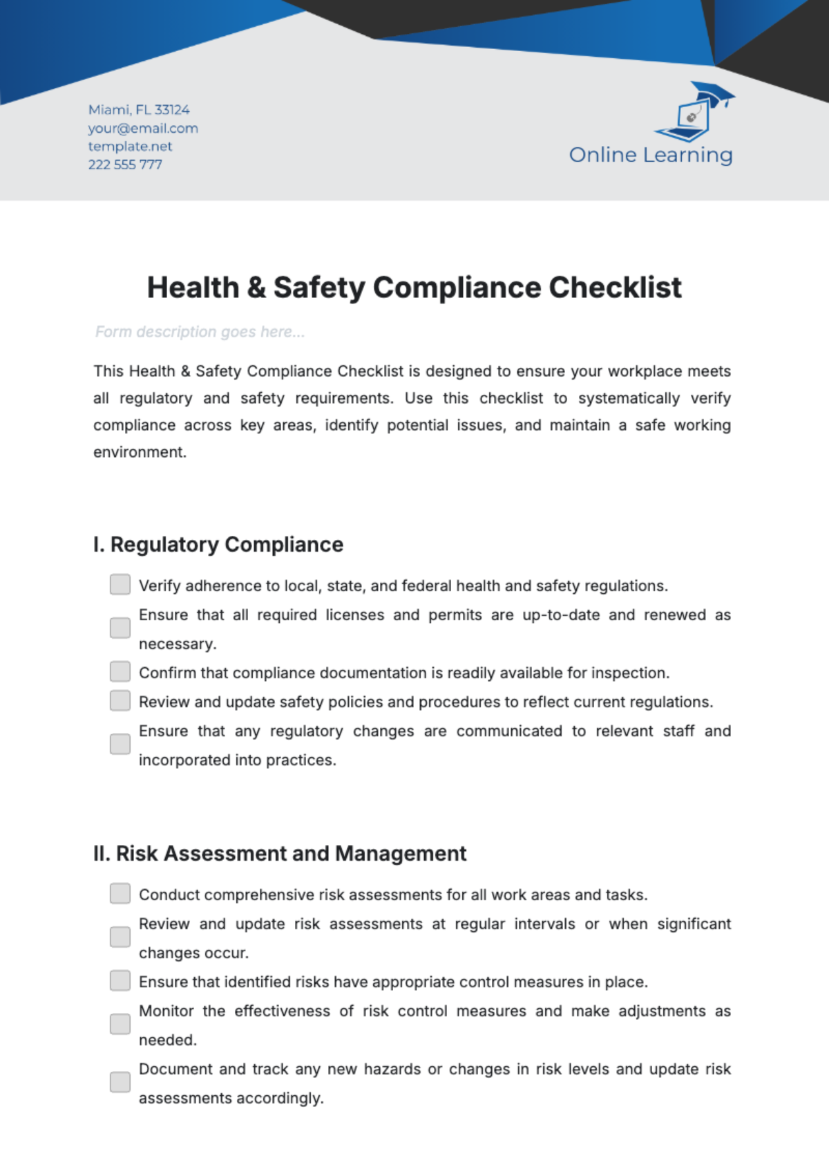 Free Health & Safety Compliance Checklist Template to Edit Online Free Health & Safety Compliance Checklist Template to Edit Online