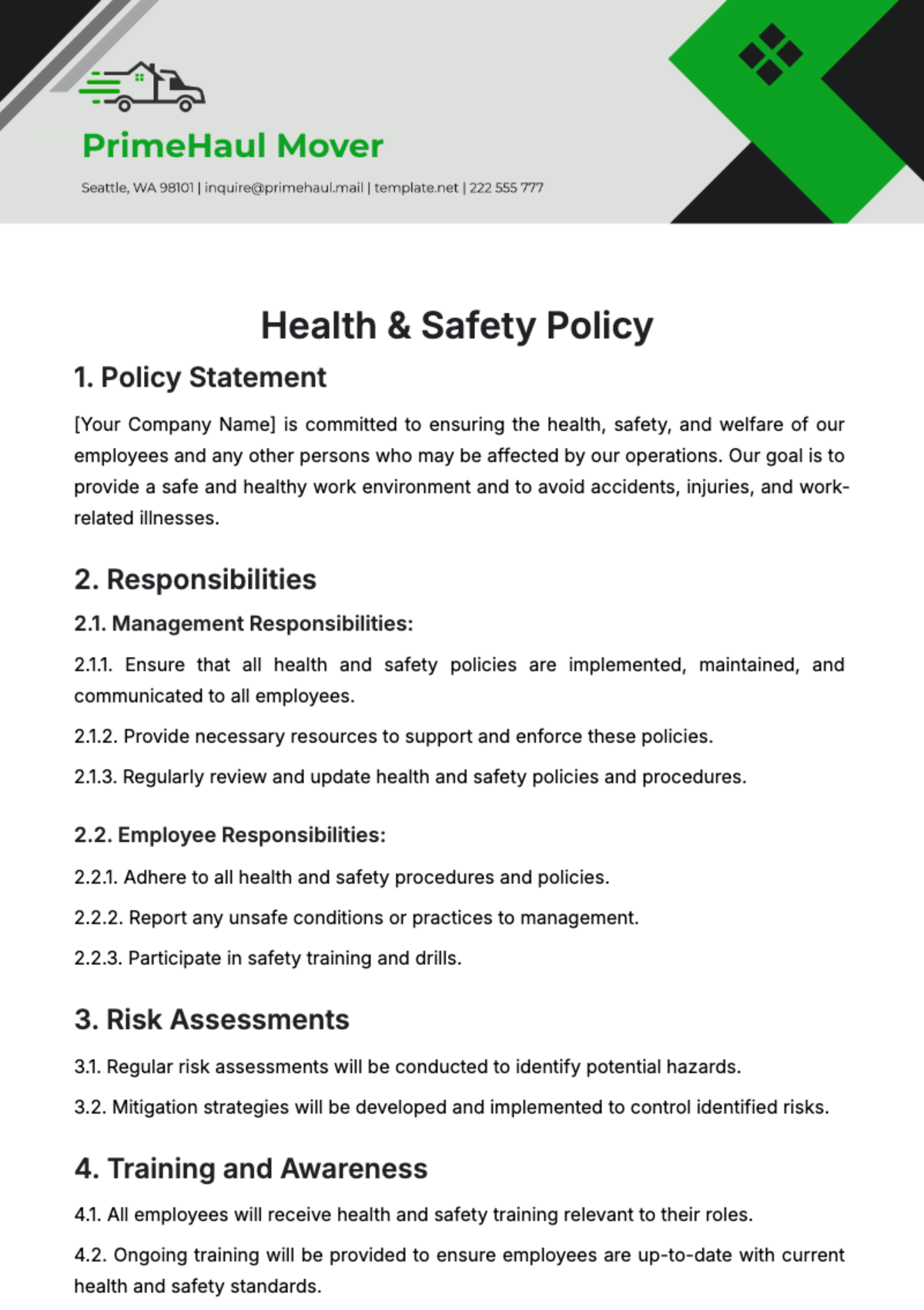 Free Health & Safety Safety Policy Template to Edit Online Free Health & Safety Safety Policy Template to Edit Online