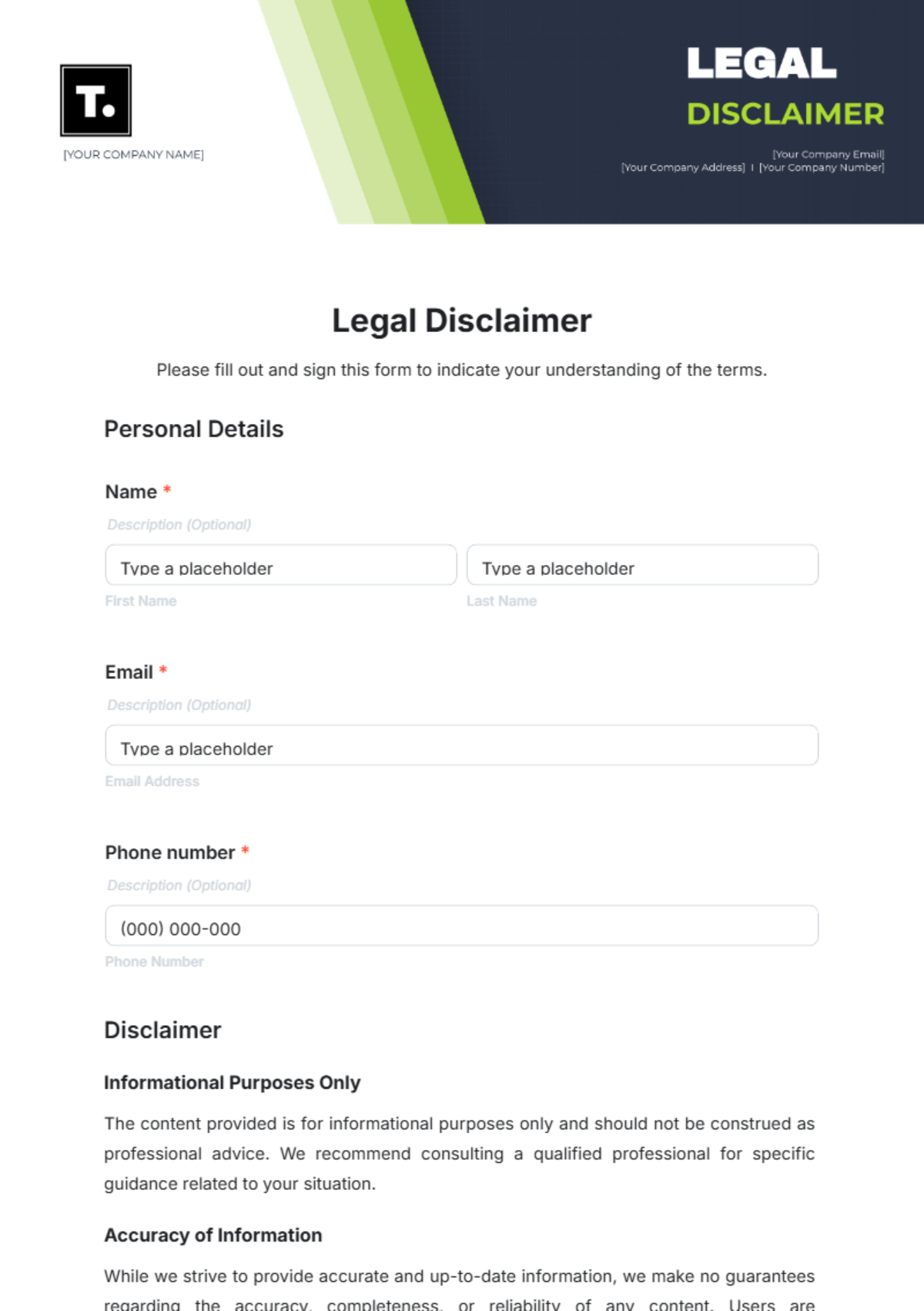 Free Legal Disclaimer Template to Edit Online