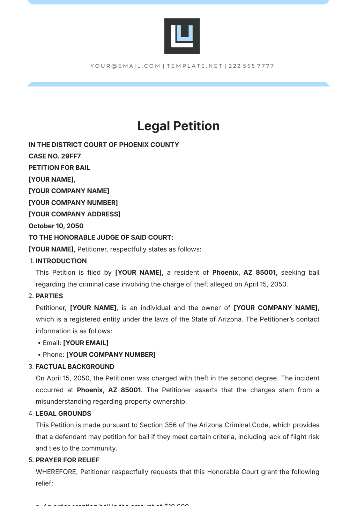 Free Legal Petition Template to Edit Online