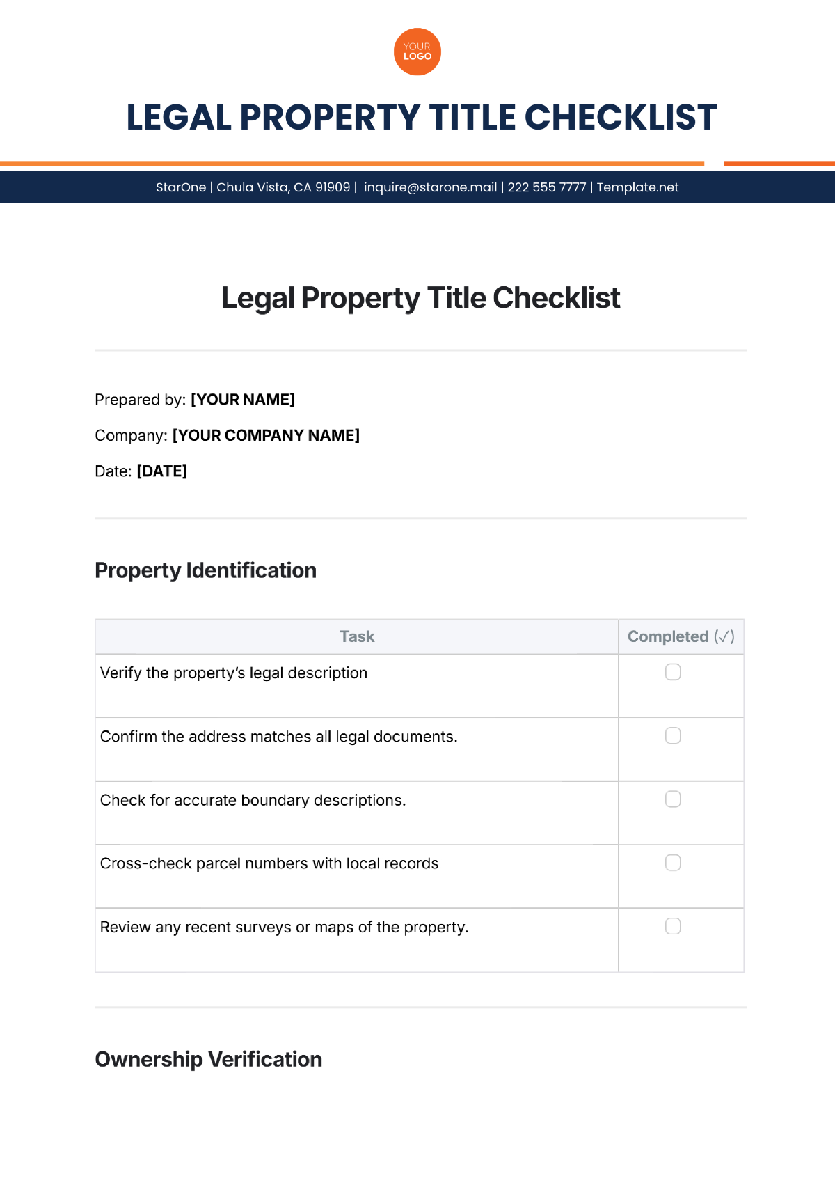 Free Legal Property Title Checklist Template to Edit Online
