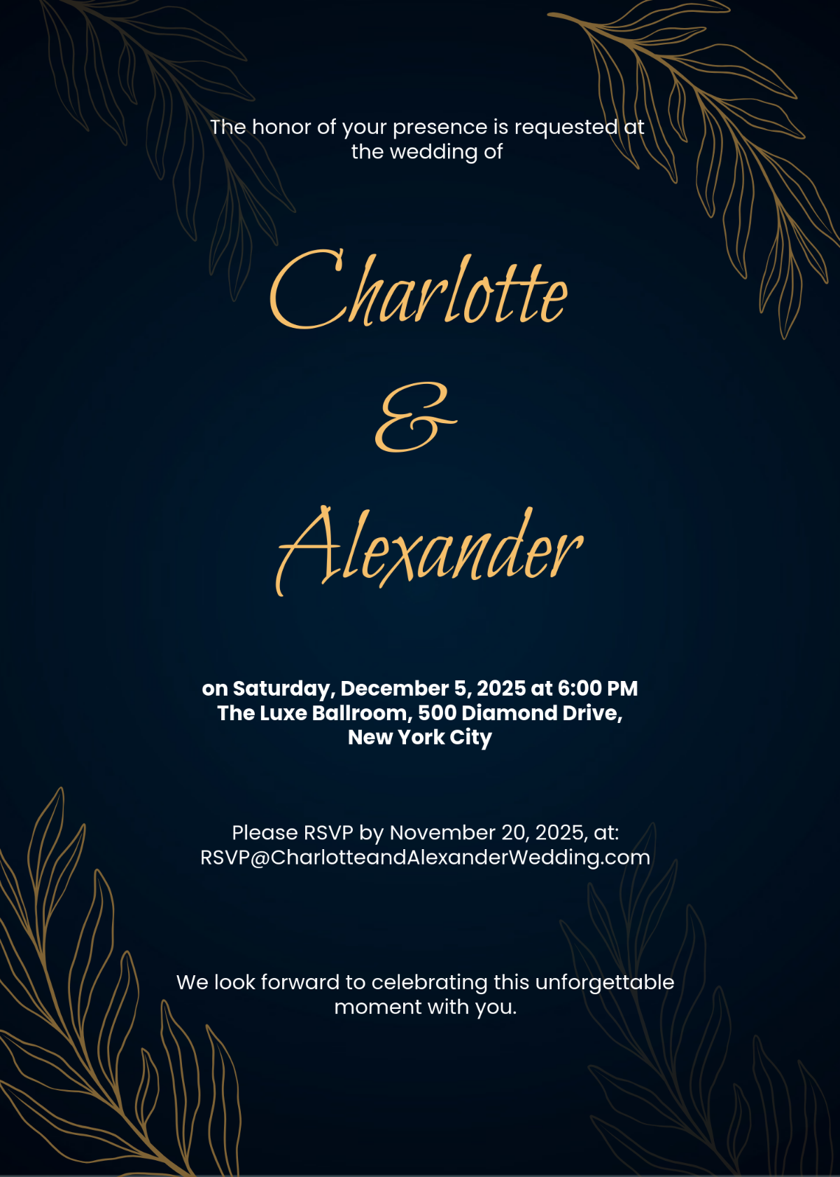 Free Luxury Wedding Invitation Template to Edit Online