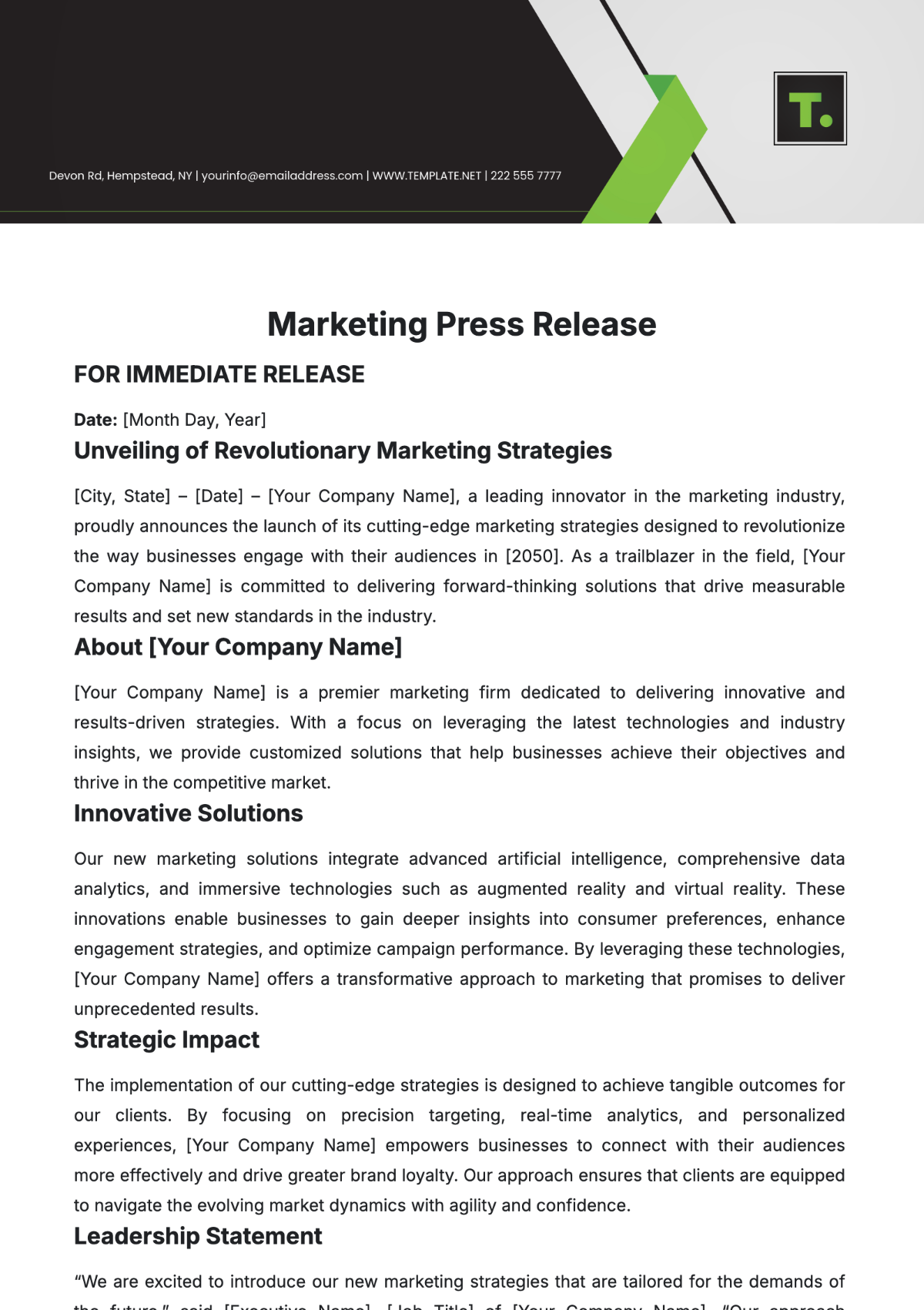 Free Marketing Press Release Template to Edit Online Free Marketing Press Release Template to Edit Online