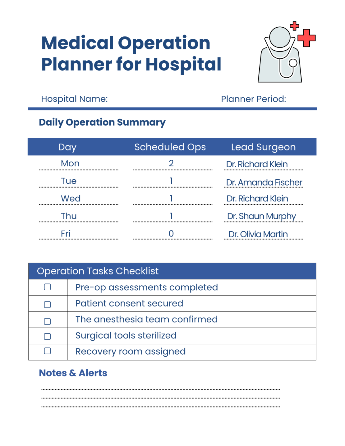 Free Medical Operation Planner for Hospital Template to Edit Online