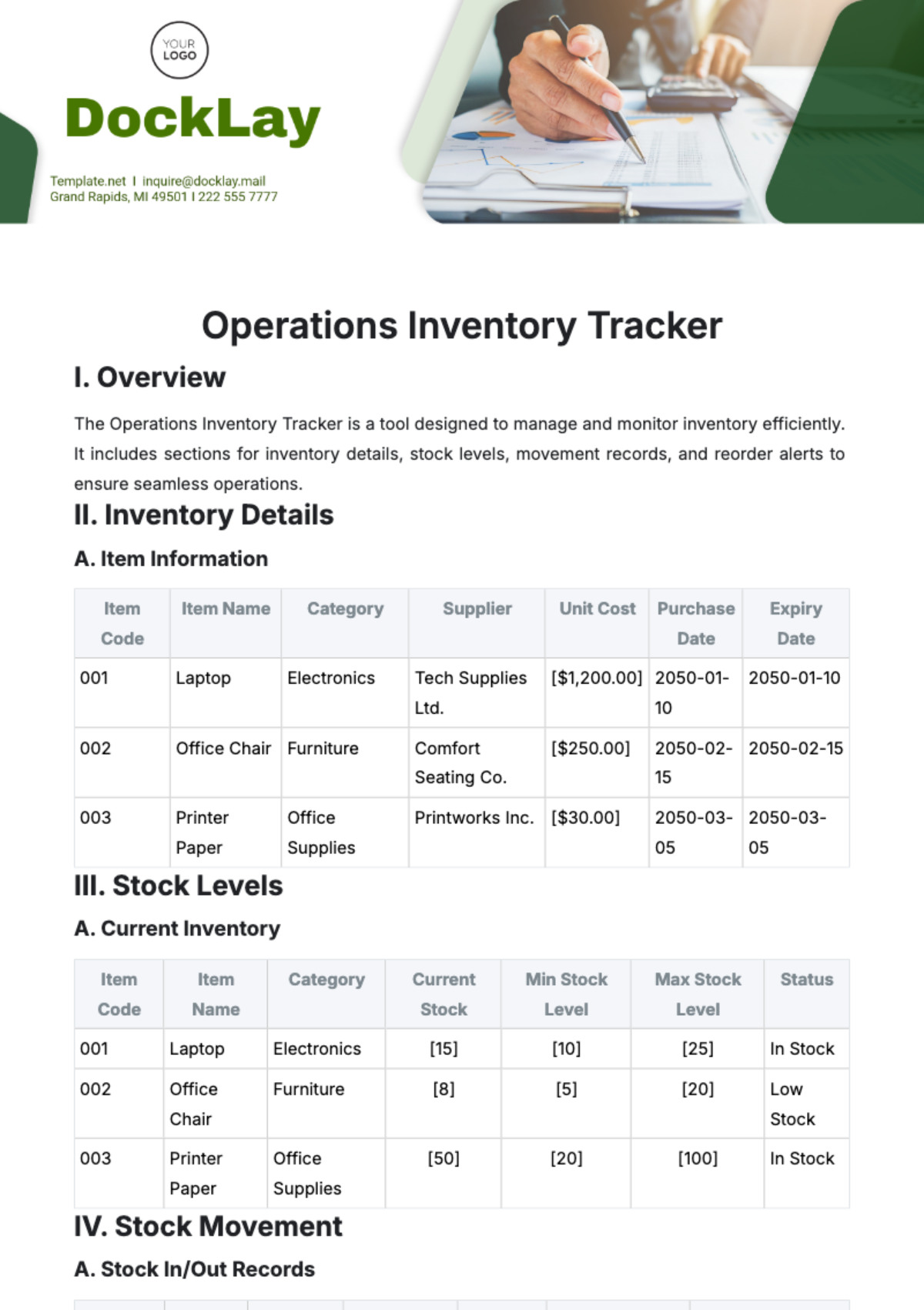 Free Operations Inventory Tracker Template to Edit Online