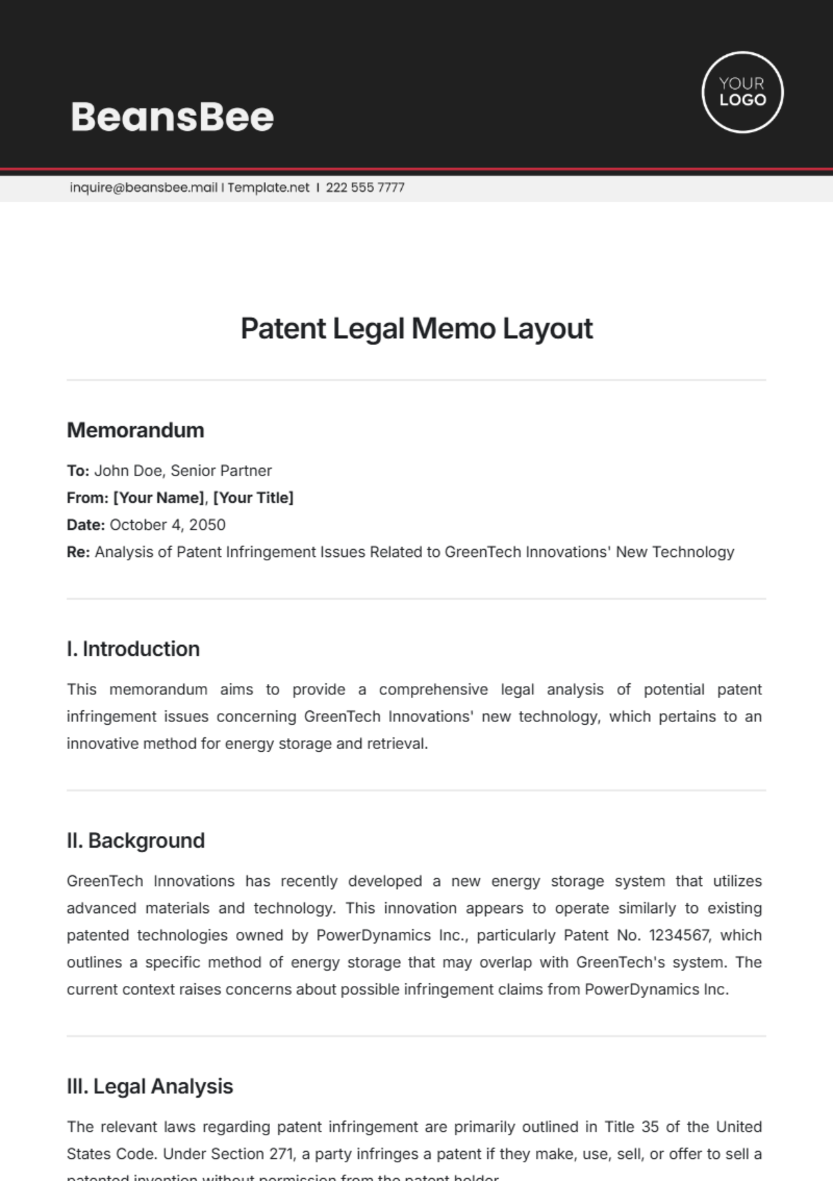 Free Patent Legal Memo Layout Template to Edit Online