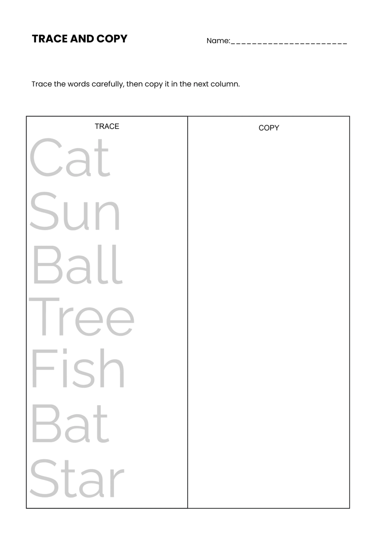 Free Printable Worksheet for Kindergarten Template