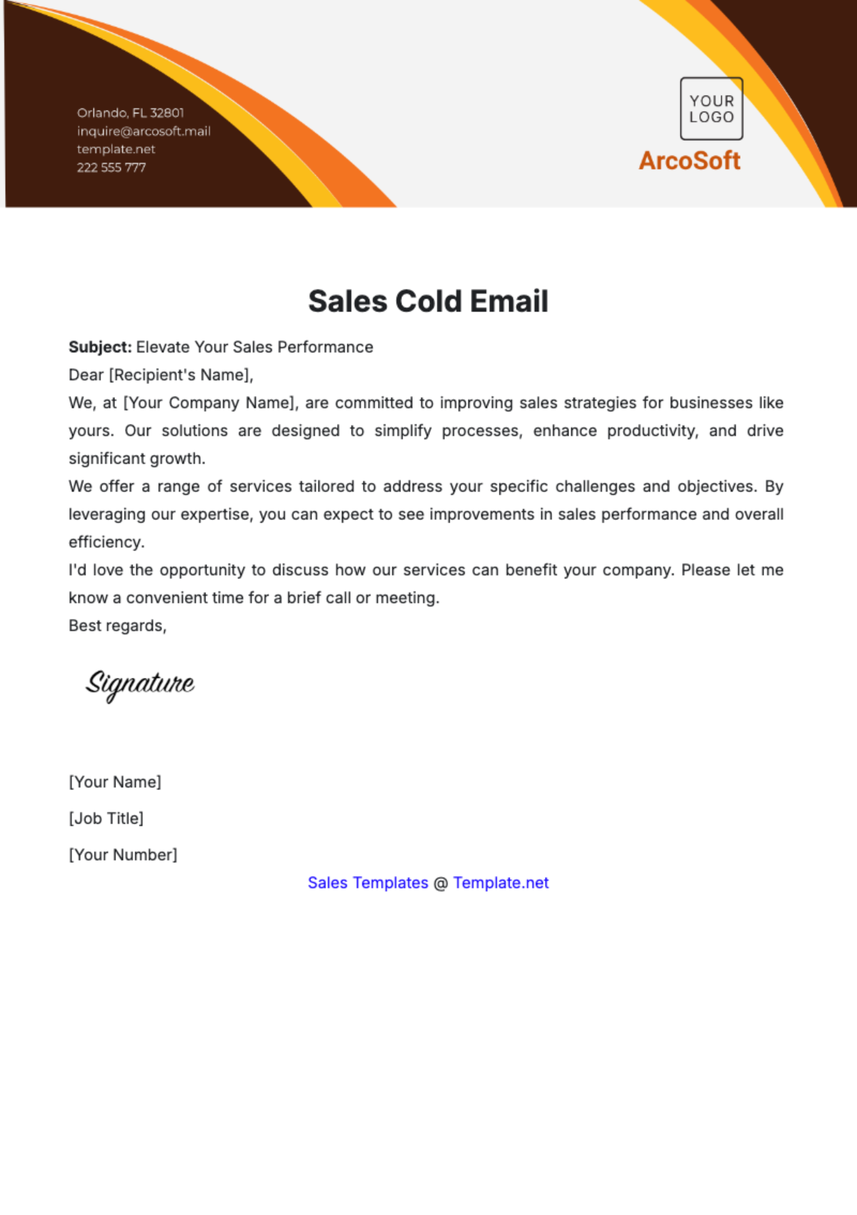 Free Sales Cold Email Template to Edit Online