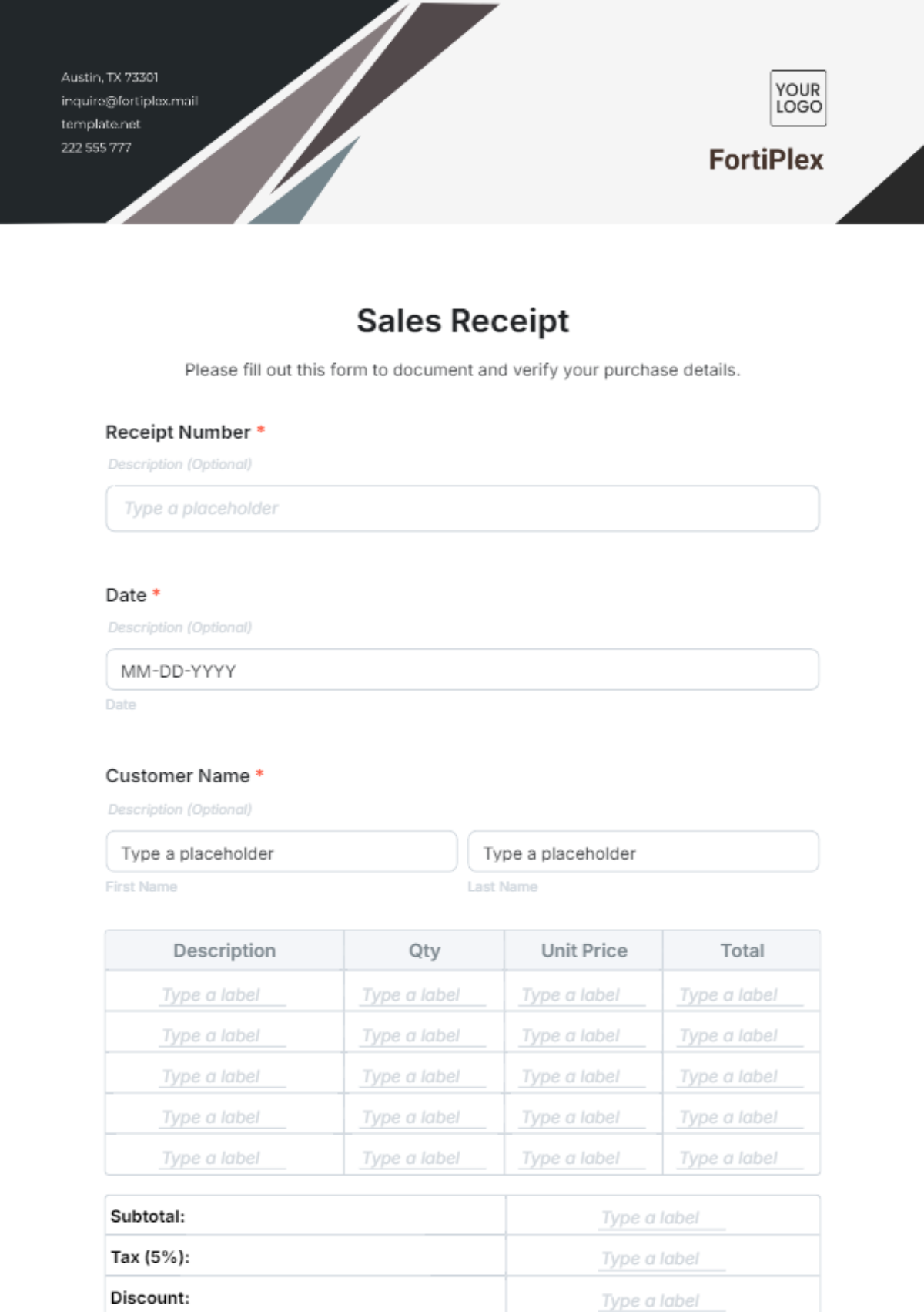 Free Sample Sales Receipt Form Template to Edit Online