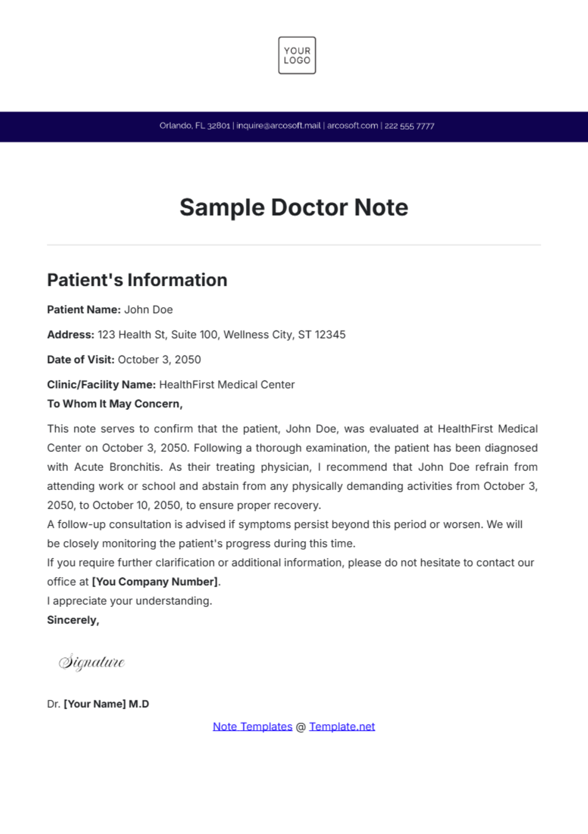 Free Sample Doctor Note Template