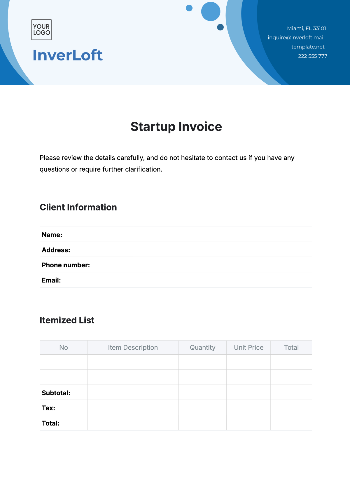 Free Startup Invoice Template to Edit Online