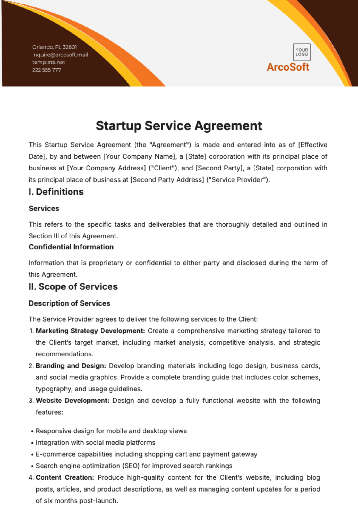 Free Startup Service Agreement Template to Edit Online